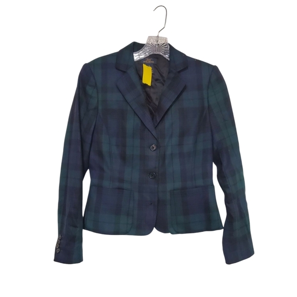 346 Brooks Brothers Stretch Womens Plaid Blazer Size 2 Blue and Green Tailored - Picture 1 of 8